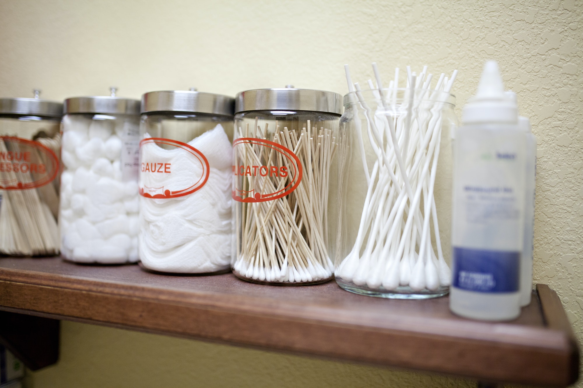 gauze and medical supply jars in a doctor office